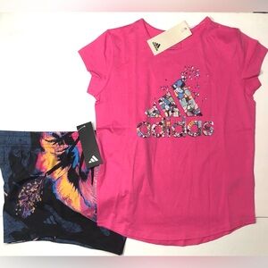 Girls 2 pc Short Set Adidas Athletic Tee Shirt Youth Sports Active Wear M